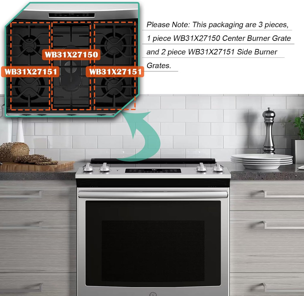 WB31X27150 & WB31X27151 Burner Grate Replacement for GE Stove Parts JGBS66REKSS, JGB700SEJ4SS, JGSS66SEL1SS, JGSS66SEL3SS, Center Side Burner Grate Surface Cooktop for General Electric Gas Range Parts