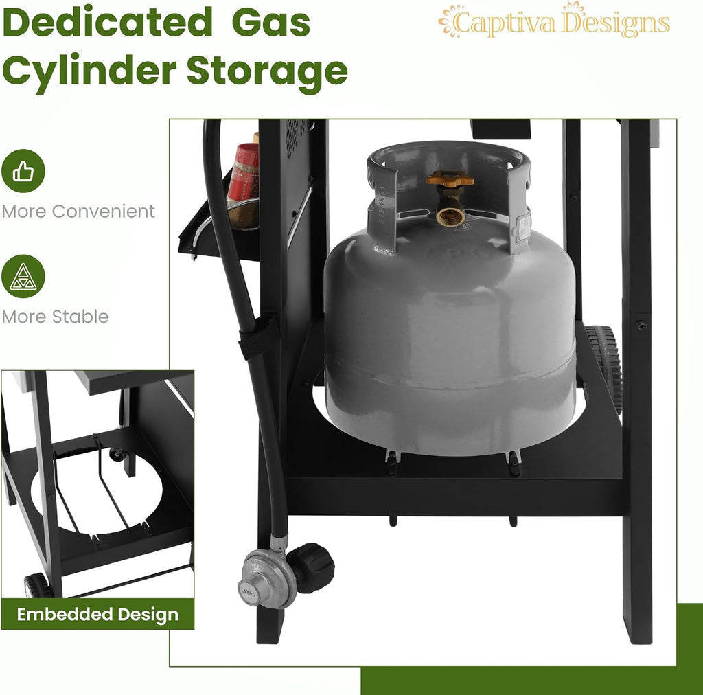 Captiva Designs 2-Burner Propane Gas BBQ Grill with Cast Iron Griddle Pan, 20,000 BTU Output Small Barbecue Grill for Outdoor, Patio, Backyard and Balcony