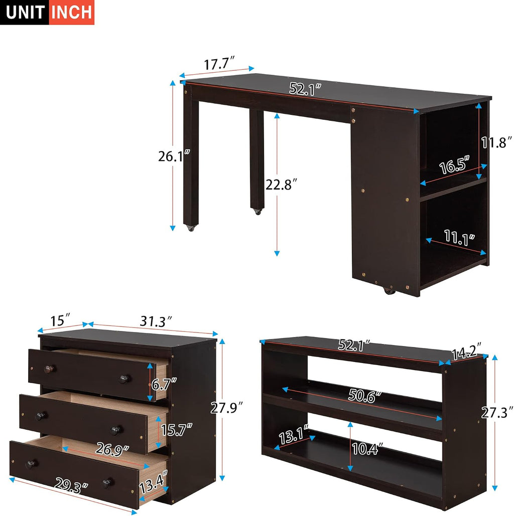 Low Loft Bed Loft Bed with Drawers and Storage Cabinet, Solid Wood Loft Bed with Desk and Shelves for Kids Teens Adults, No Box Spring Needed, Space Saving, Full Size, Espresso