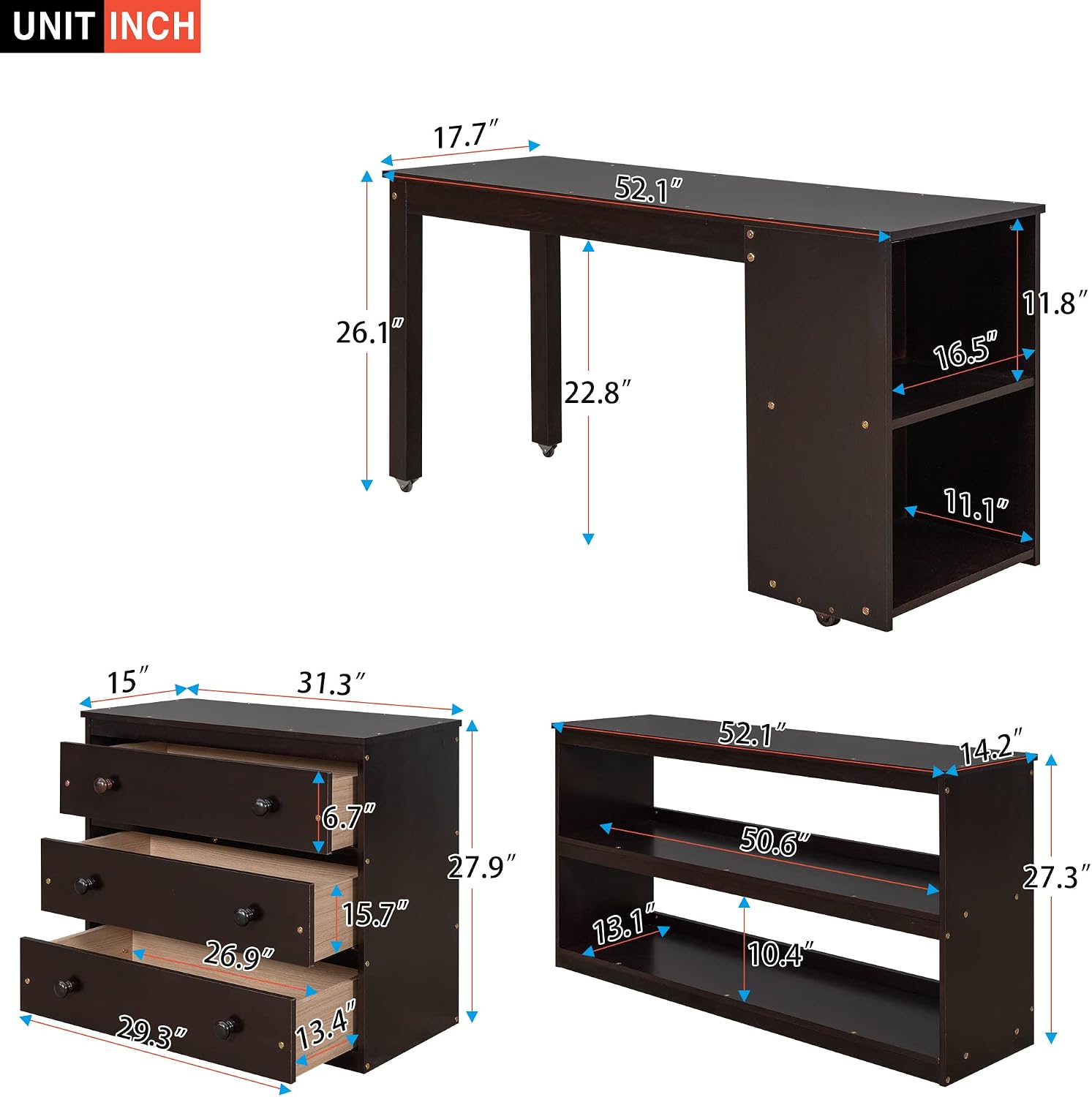 Low Loft Bed Loft Bed with Drawers and Storage Cabinet, Solid Wood Loft Bed with Desk and Shelves for Kids Teens Adults, No Box Spring Needed, Space Saving, Full Size, Espresso