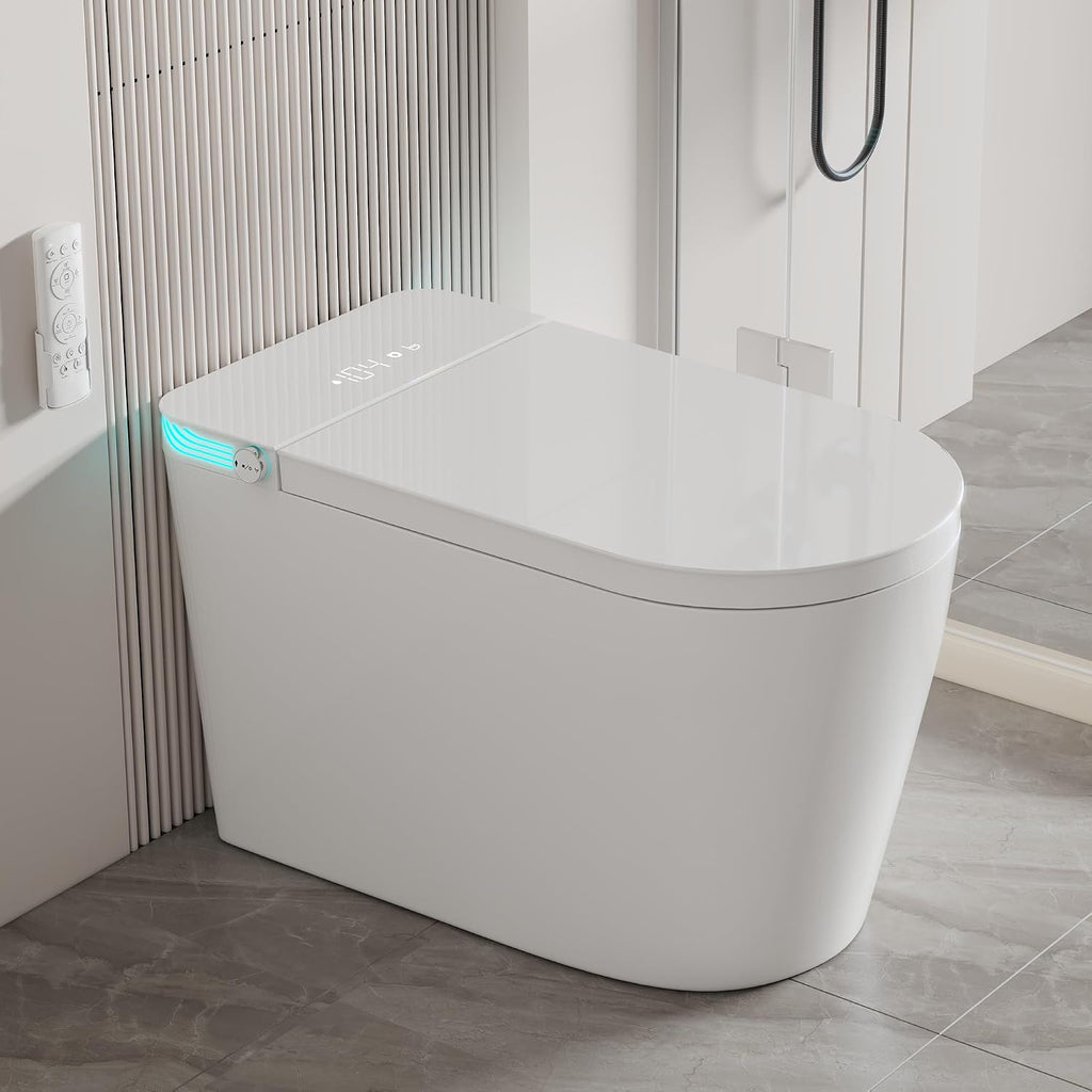 Smart Toilet with Bidet, Heated Seat, Auto Flush, Auto Soft-Close Seat & Lid, Foot Sensor, Warm Water Wash&Air Dry, Tankless Electric One Piece Toilets for Bathroom with Siphon Dual Flush