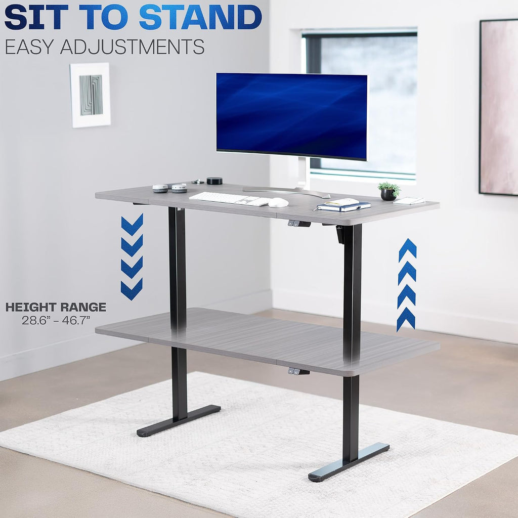 VIVO Electric 60 x 30 inch Stand Up Desk, Height Adjustable, Dark Gray Top Black Frame, Home and Office Furniture Sets, DESK-KIT-0B6G