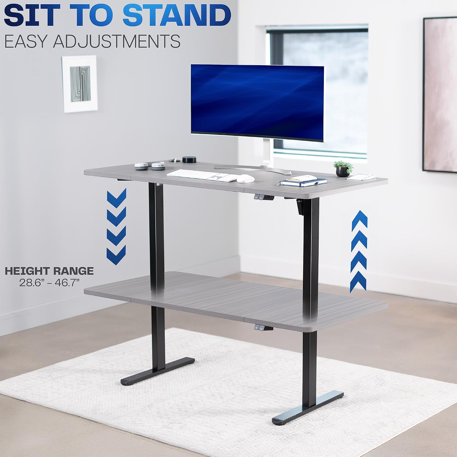VIVO Electric 60 x 30 inch Stand Up Desk, Height Adjustable, Dark Gray Top Black Frame, Home and Office Furniture Sets, DESK-KIT-0B6G