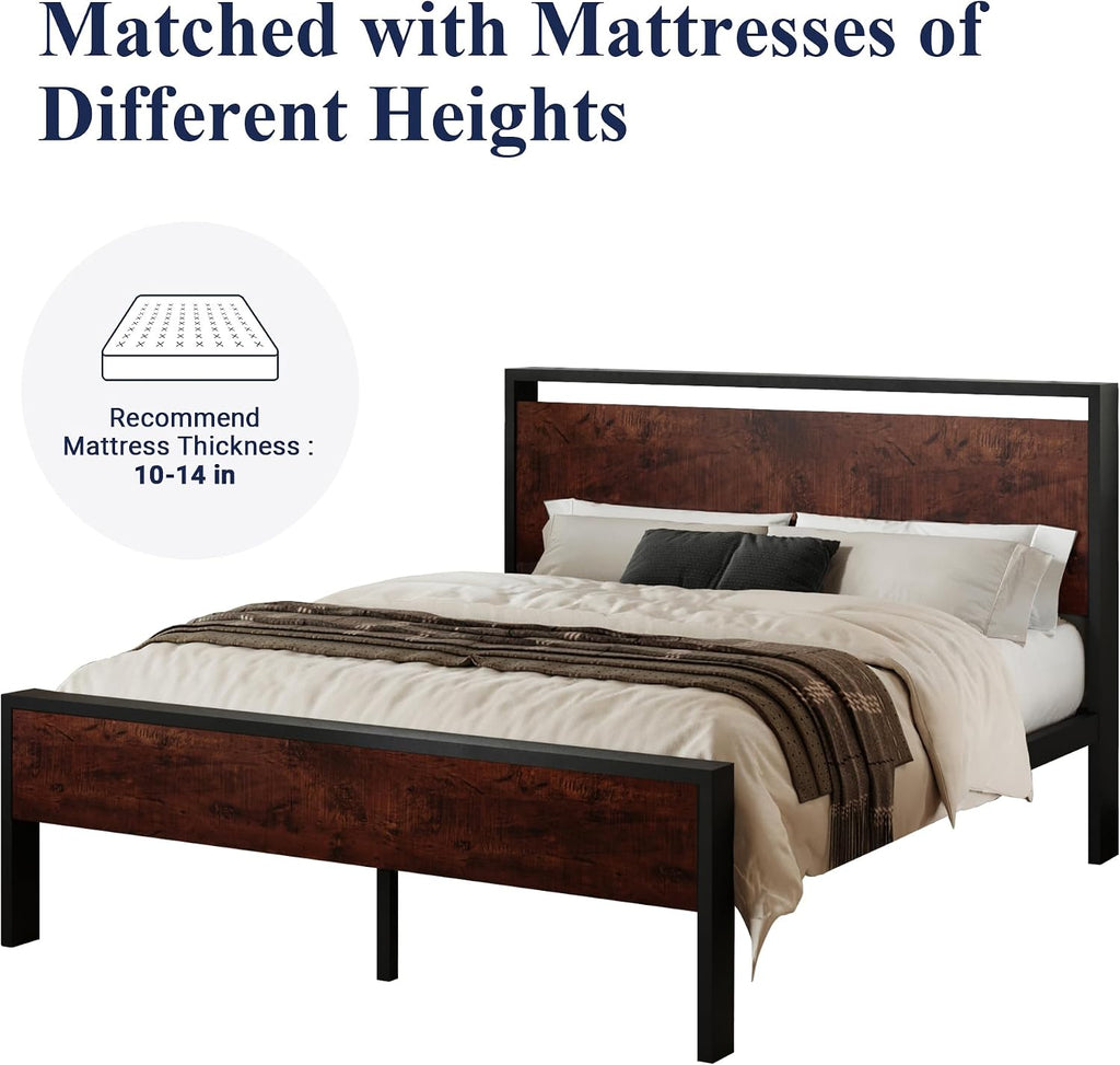 Allewie Full Size Platform Bed Frame with Wooden Headboard and Footboard, Heavy Duty 12 Metal Slats Support, No Box Spring Needed, Under-Bed Storage, Noise Free, Easy Assembly, Mahogany