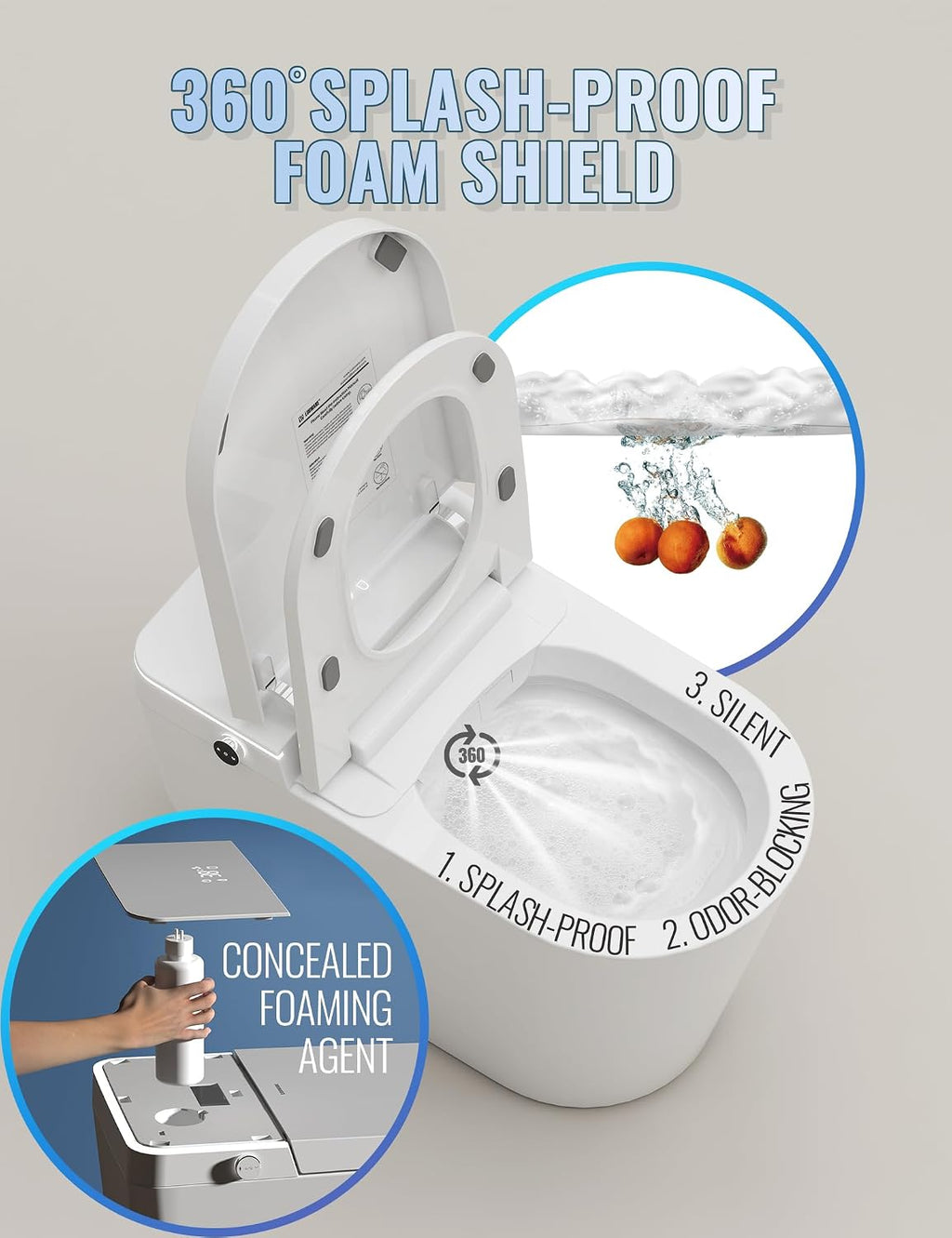 Smart Toilet with Bidet Built in, Auto Open/Close, Foam Shield, Foot Sensing Operation, Built-in Tank & Pump-Assisted Auto Flush, Wider Heated Seat, Luxury One Piece Elongated Bidet Toilet