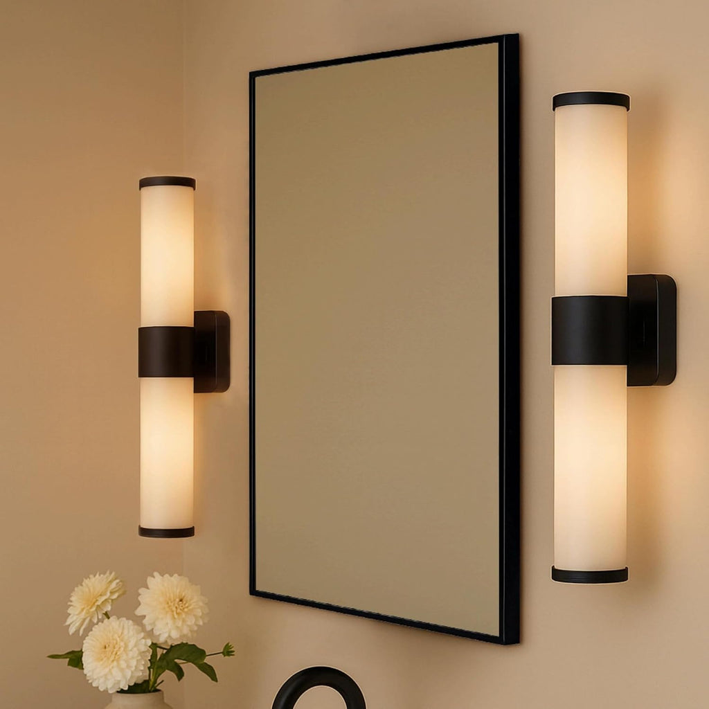 TEHOME 20'' x 30'' Black Recessed and Surface Mount Bathroom Medicine Cabinet with Mirror Matt Black Square Cornered Metal Framed Rounded Rectangle Medicine Cabinet Mirror
