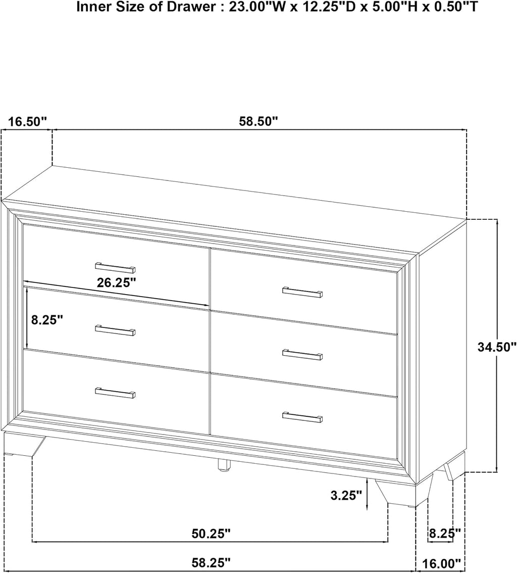 Coaster Home Furnishings Wright Transitional 5-Piece Bedroom Set Fabric Upholstered Eastern King Size Panel Bed Frame 52-inch Headboard Brown Oak 223341KE-S5