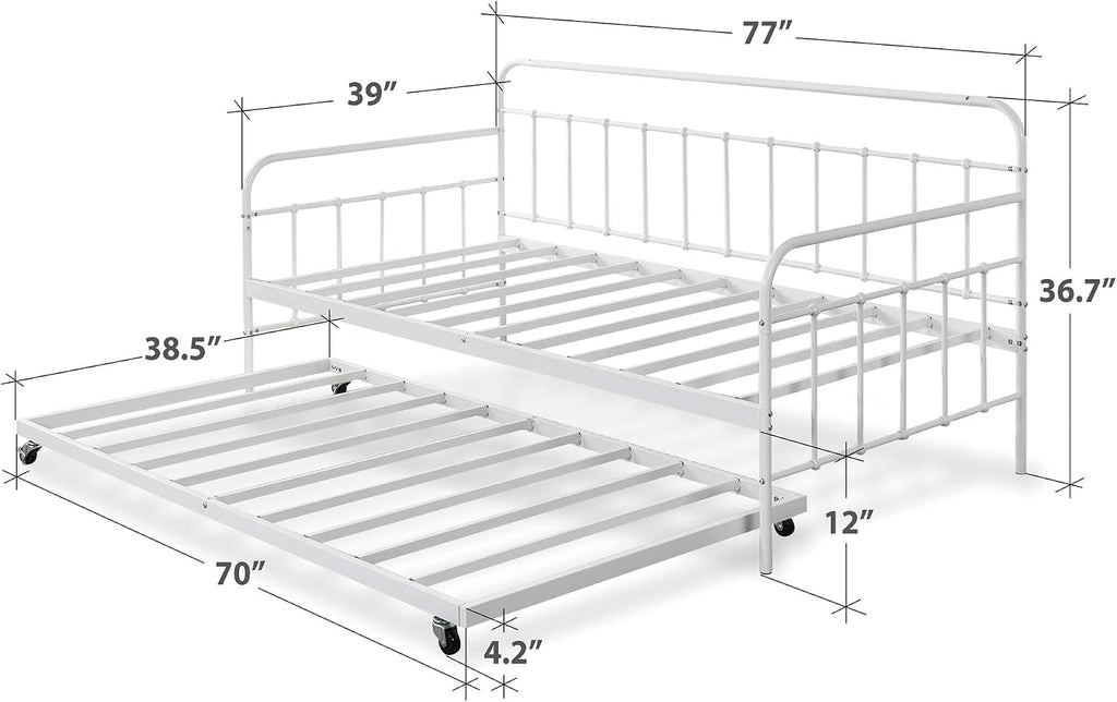 Zinus Florence Twin Daybed and Trundle Frame Set/Premium Steel Slat Support/Daybed and Roll Out Trundle/Accommodates Twin Size Mattresses Sold Separately