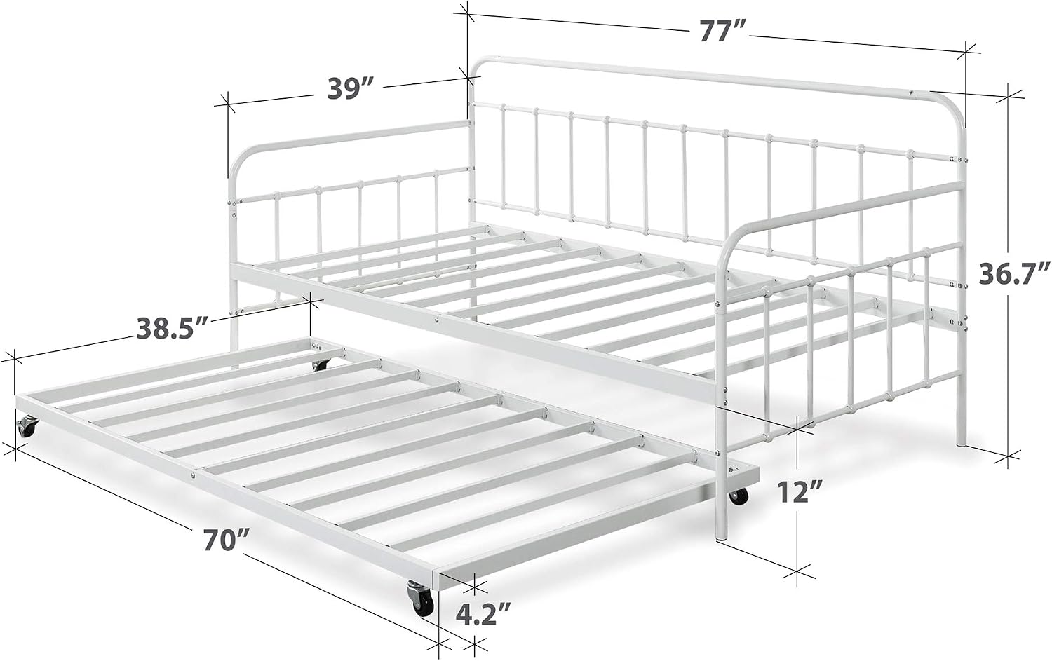 Zinus Florence Twin Daybed and Trundle Frame Set/Premium Steel Slat Support/Daybed and Roll Out Trundle/Accommodates Twin Size Mattresses Sold Separately