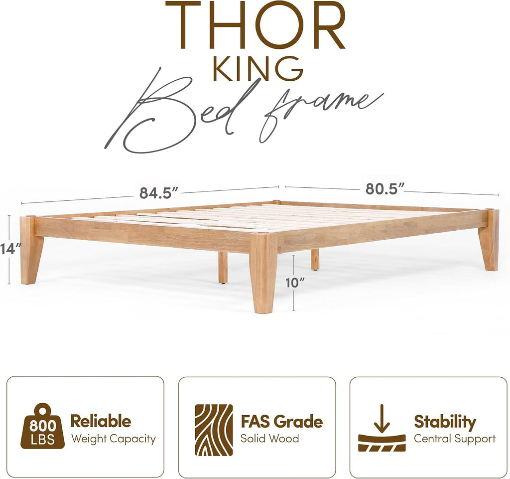 Thor Premium Solid Wood Bed Frame King, Japanese Joinery Bed Frame with Wood Slat Support, Platform Bed, No Box Spring Needed, Easy Assembly, Minimalist & Modern Style (Light Oak)