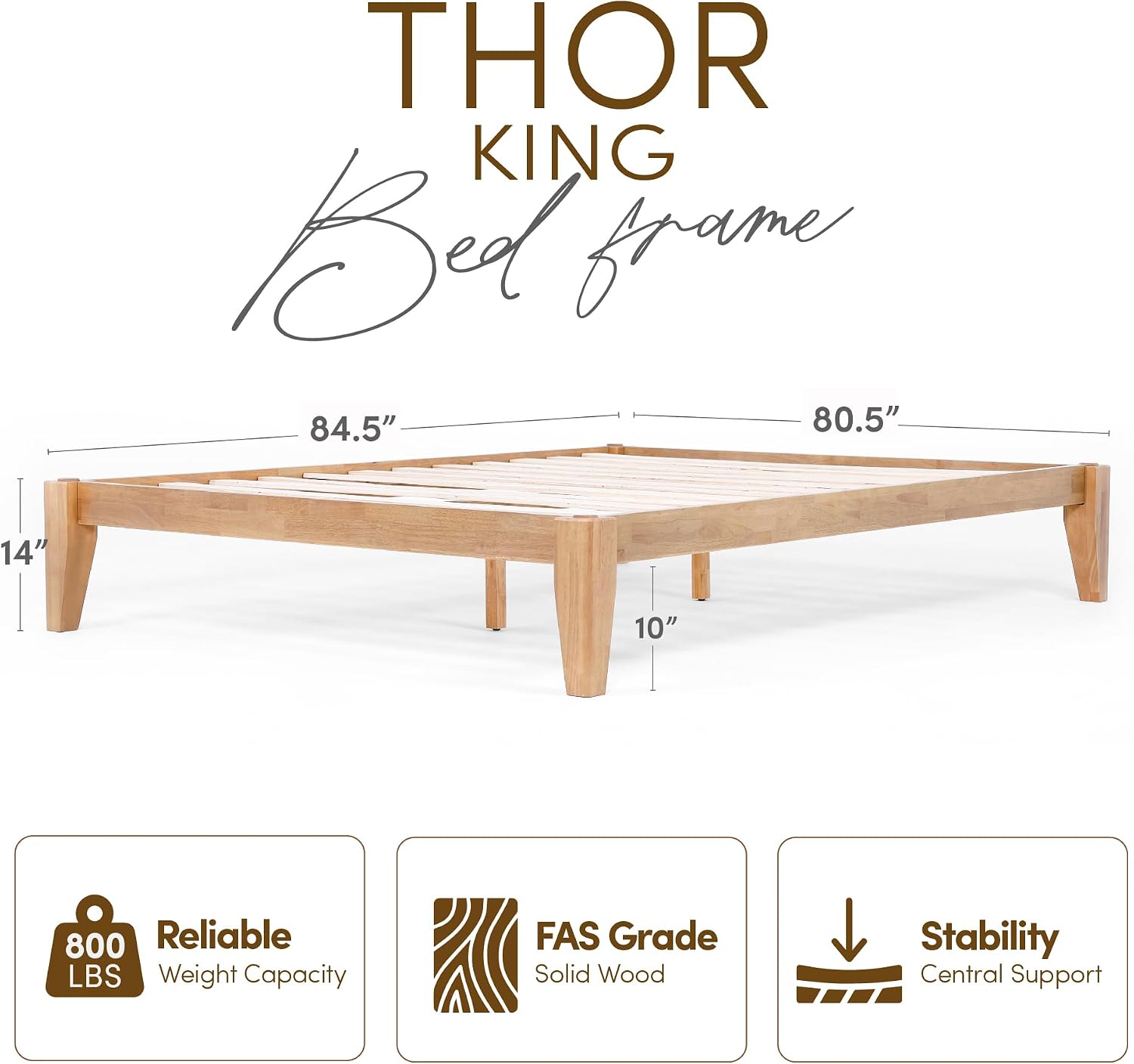Thor Premium Solid Wood Bed Frame King, Japanese Joinery Bed Frame with Wood Slat Support, Platform Bed, No Box Spring Needed, Easy Assembly, Minimalist & Modern Style (Light Oak)