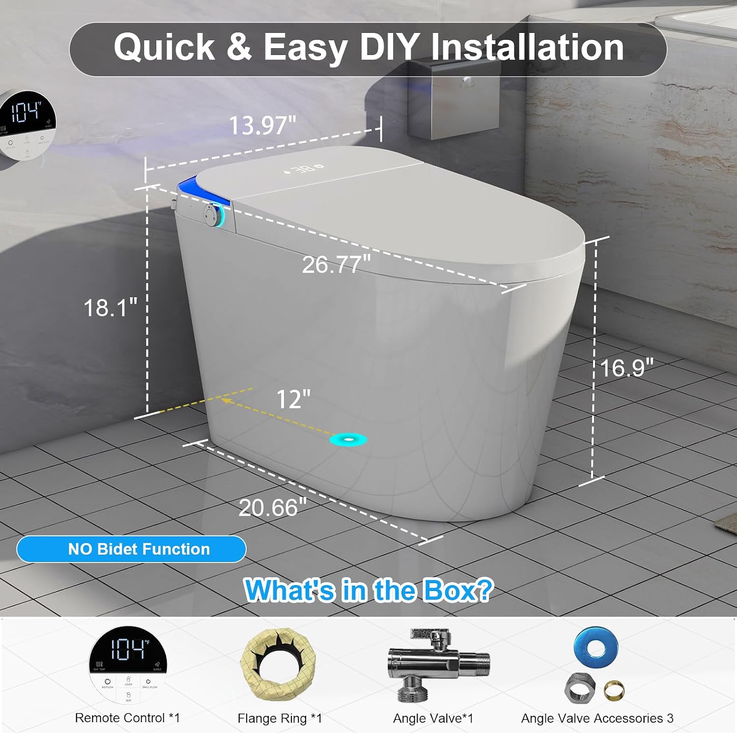 Modern Smart Toilet with Foam Shield, No Bidet Build in, One Piece Tankless Toilet with Heated Seat, Auto Flush & Night Light, Auto Open/Close Lid