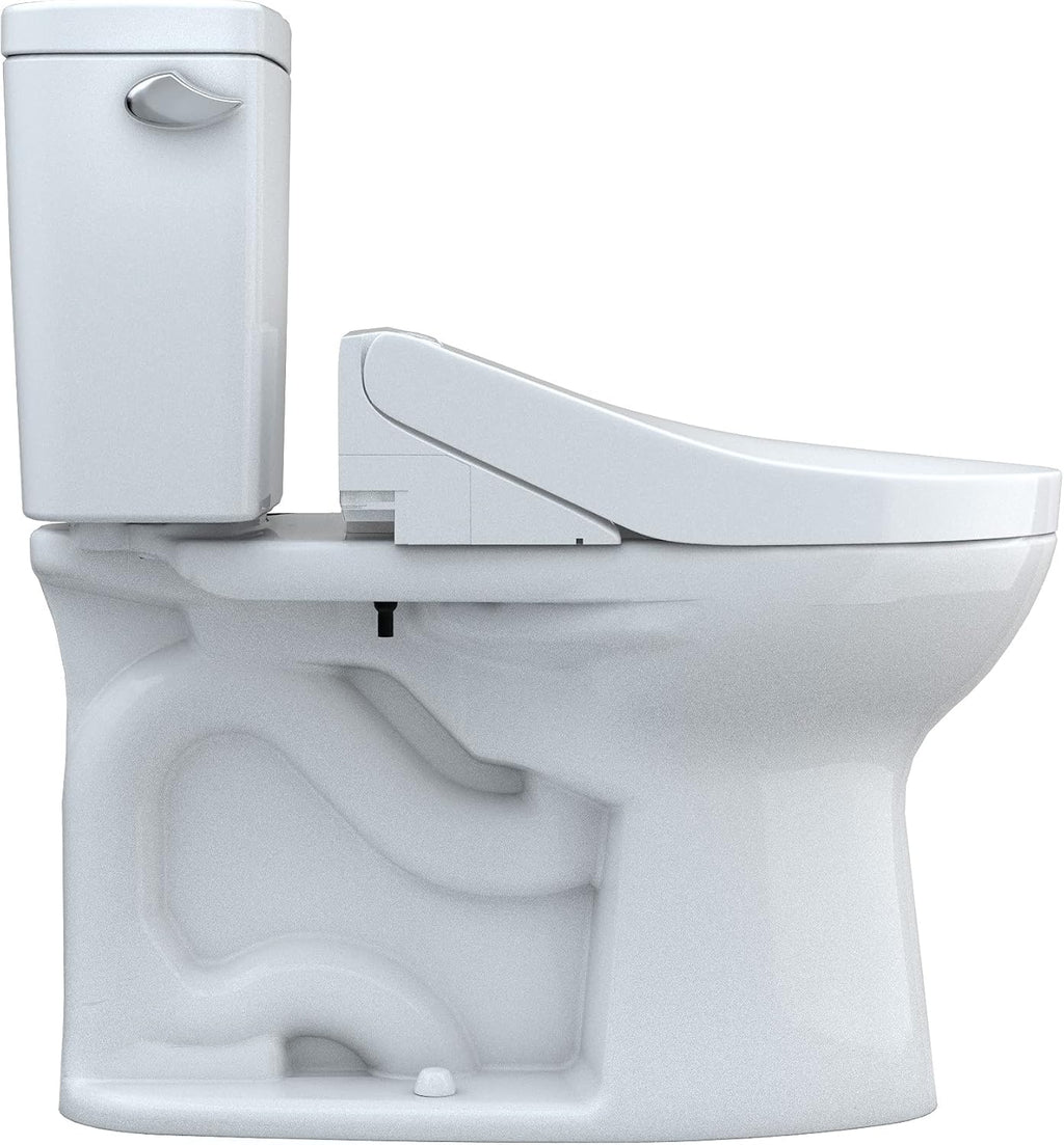 TOTO Drake Two-Piece Elongated 1.28 GPF Universal Height TORNADO FLUSH Toilet with CEFIONTECT and SoftClose Seat, WASHLET+ Ready, Cotton White - MS776124CEFG#01