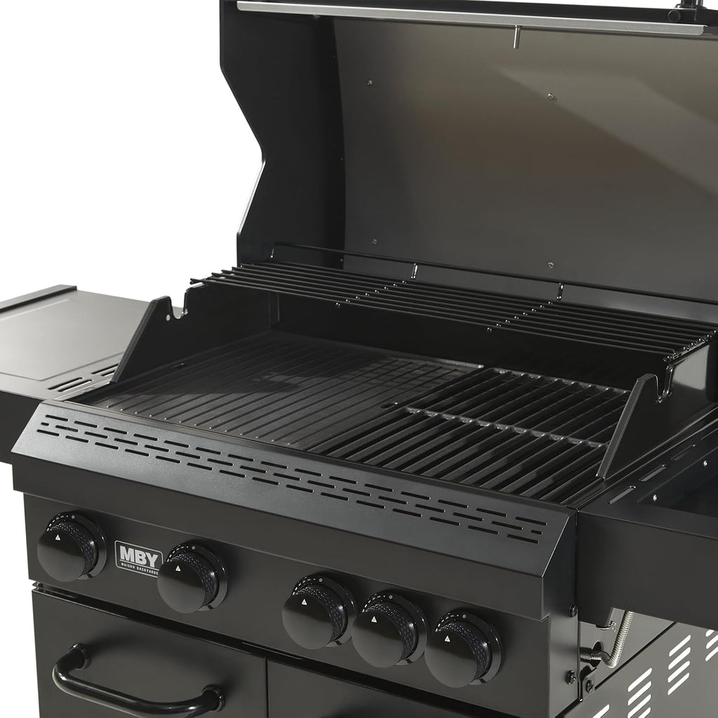 4 Burner Propane Grill,50000 BTU BBQ Grill with Side Burner and Enameled Cast Iron Grates,Visible Window Gas Grill with Wheels for Outdoor Cooking, Patio, Garden Barbecue Griliing