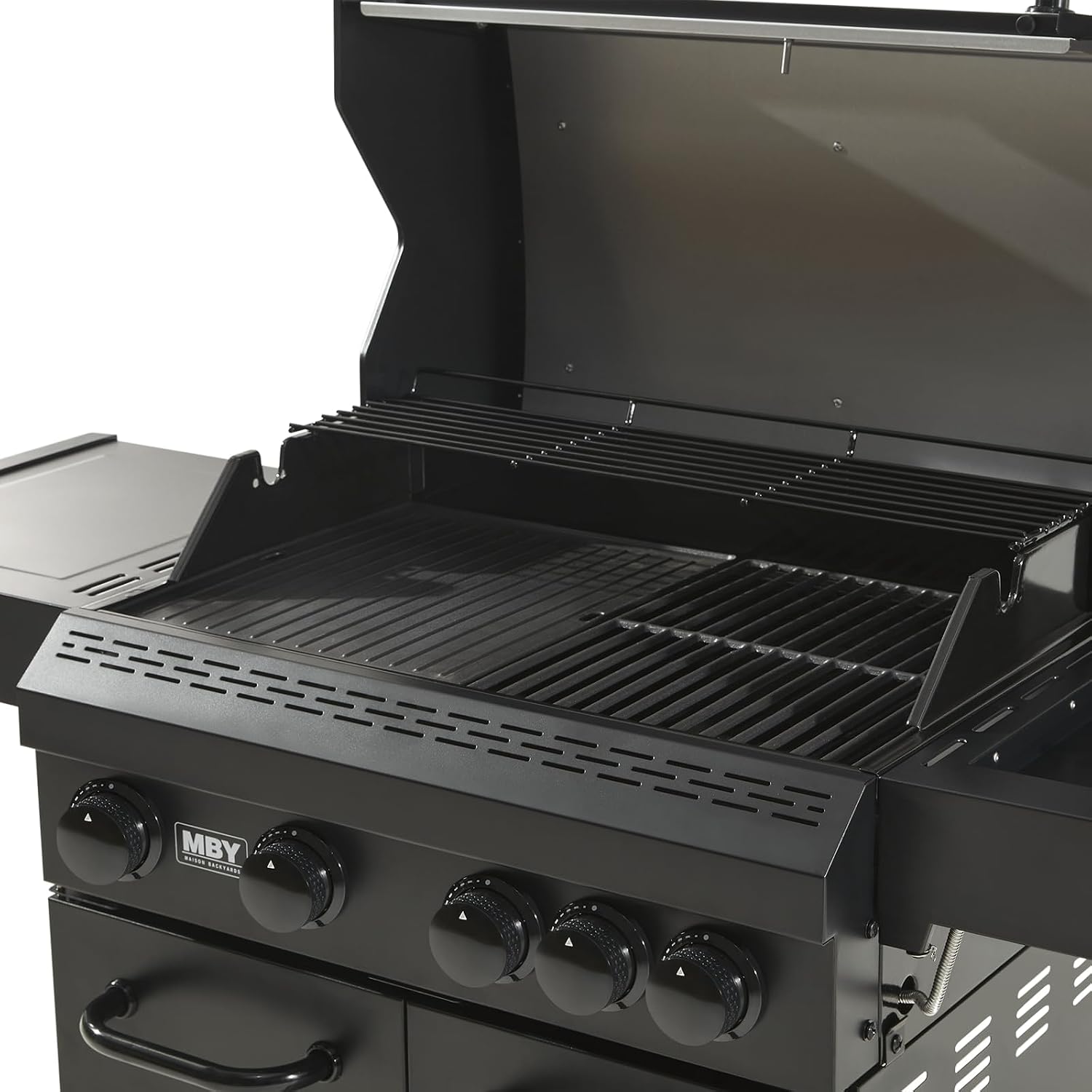 4 Burner Propane Grill,50000 BTU BBQ Grill with Side Burner and Enameled Cast Iron Grates,Visible Window Gas Grill with Wheels for Outdoor Cooking, Patio, Garden Barbecue Griliing
