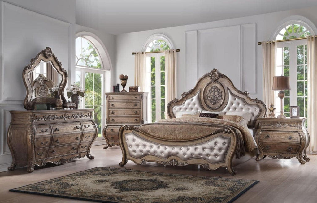 ACME Furniture King Bed, PU and Vintage Oak