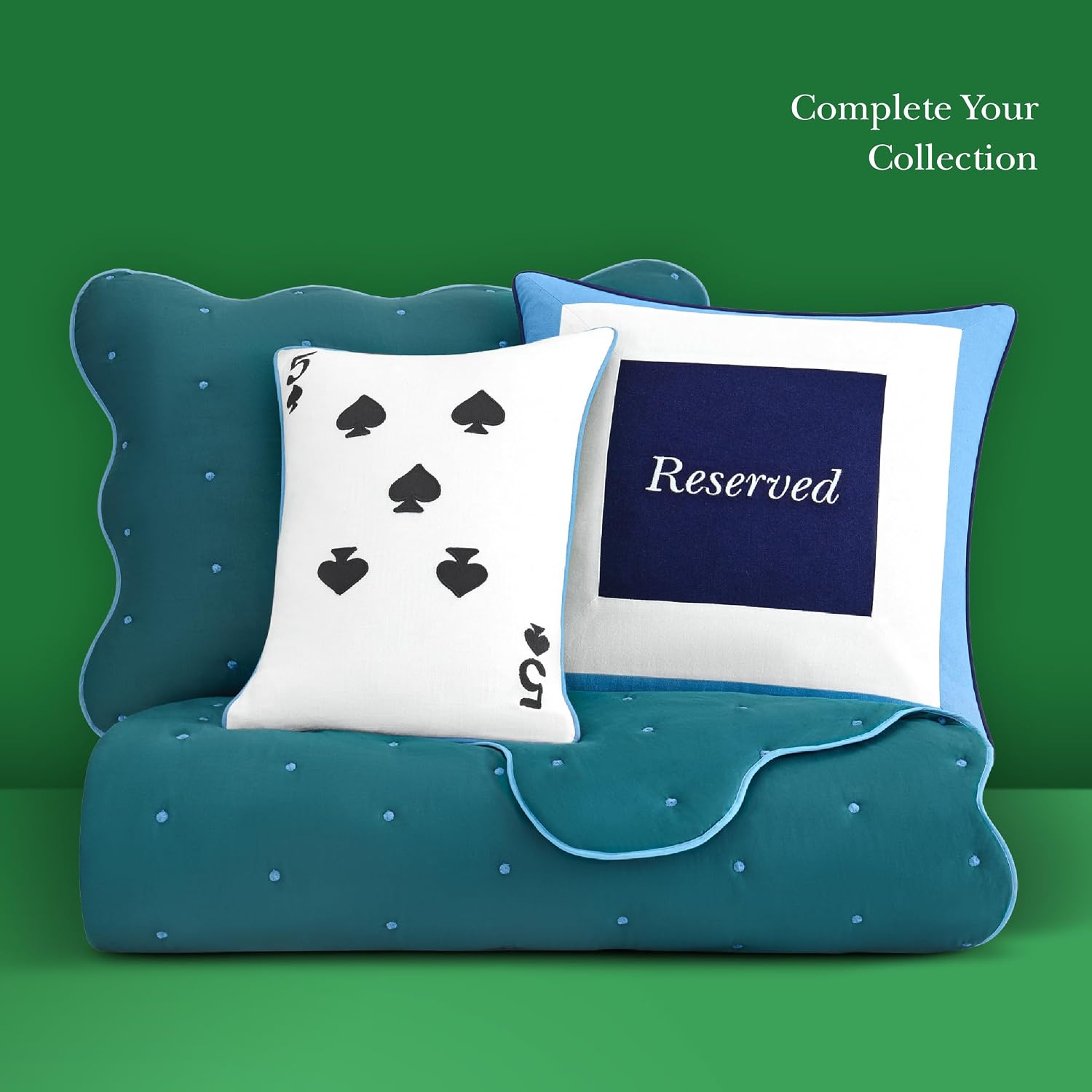 kate spade new york Scalloped Edge 3-Piece King Quilt Bedding Set, 100% Cotton Voile Reversible Cover, All Season Bedding, Machine Washable, Blue Spruce