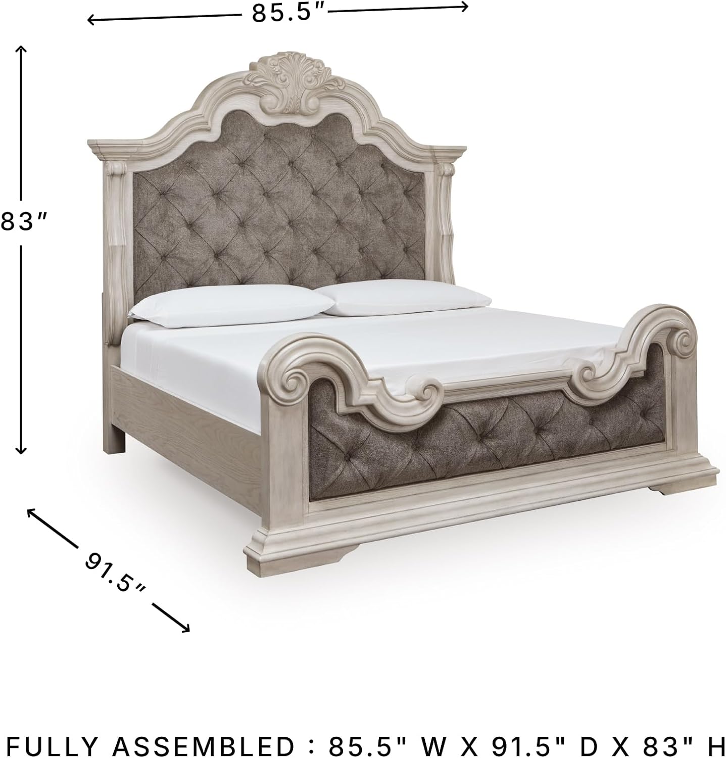 Signature Design by Ashley Andonhall Traditional Upholstered Panel Bed with Tufted Design, Foundation or Box Spring Needed, King, Beige
