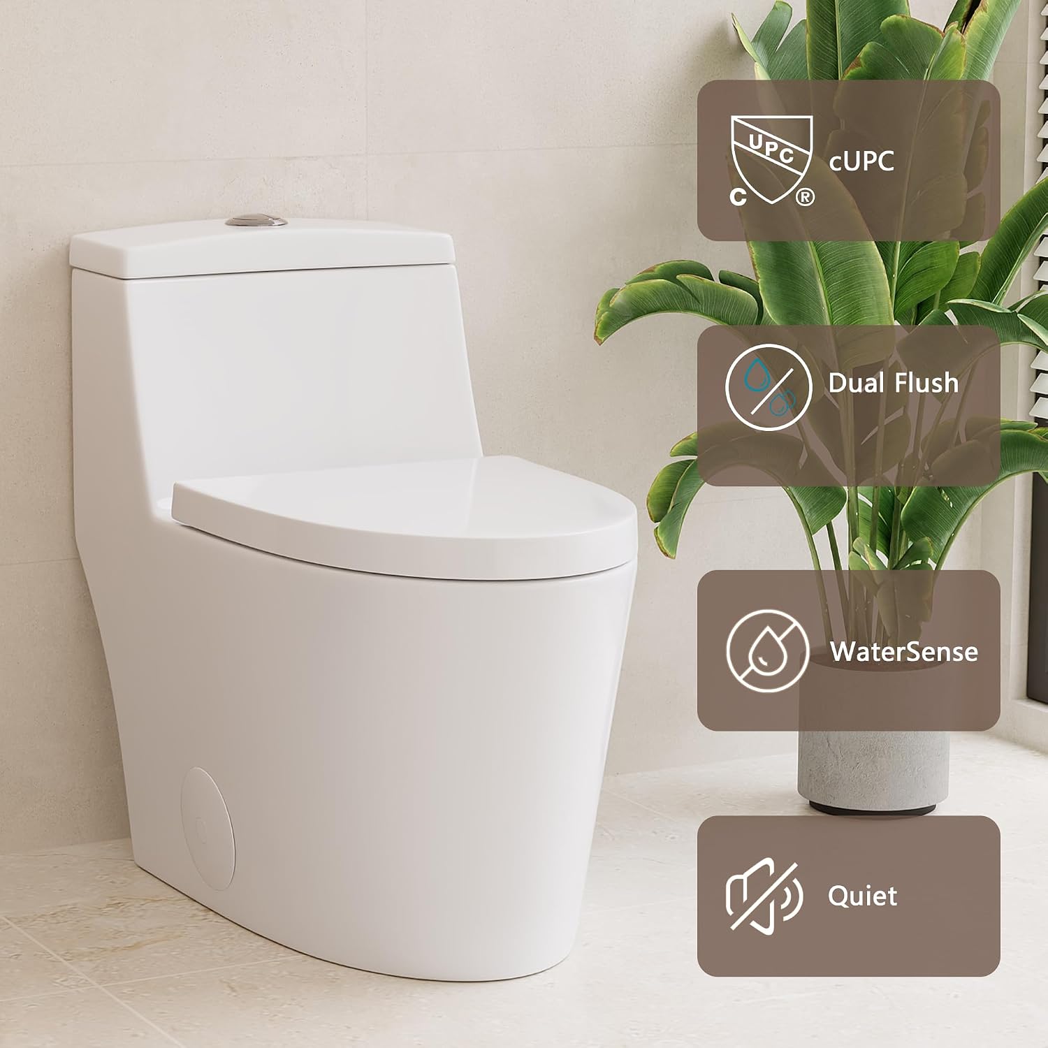 DeerValley Elongated One Piece Toilet with Standard Height Quick Release Seat Dual Flush 1.1/1.6 GPF White 12' Rough In Bathroom Toilet