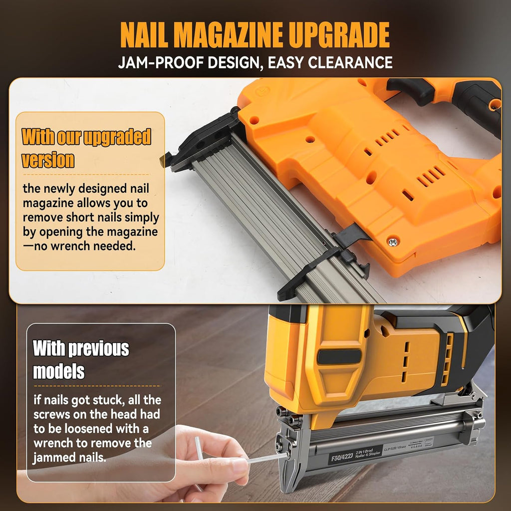 JOJOCY 18GA Cordless 2-in-1 Brad Nailer & Stapler for DeWalt 20V Battery, Powered Nail Gun with 1000 Silver Brad Nails & Gold Crown Staples, Ideal for Woodworking & Home Improvement