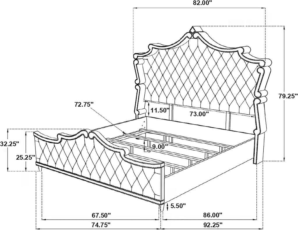 Coaster Home Furnishings Antonella Modern Classic 5-Piece Bedroom Set Velvet Upholstered California King Size Panel Bed Frame 79-inch Headboard Ivory and Camel 223521KW-S5