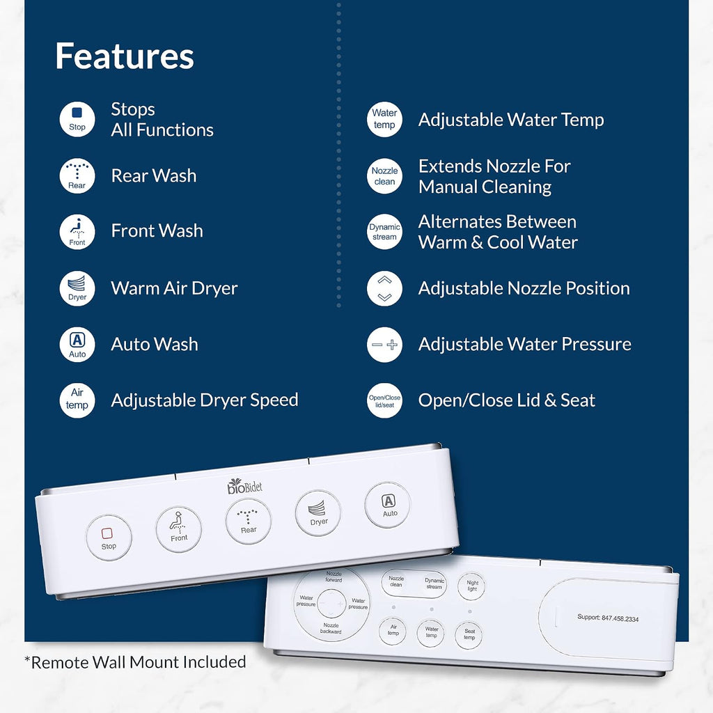 Bio Bidet DLS Premium Heated Bidet Seat, Warm Water & Air Dryer, Auto Open and Slow Close Lid, Elongated