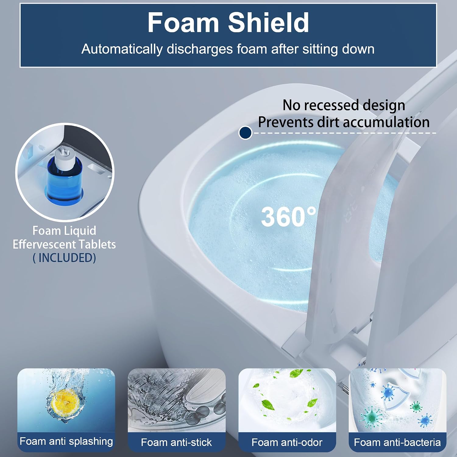 Luxury Smart Bidet Toilet with Tank, Foam Shield, Dual Auto Flush/Lid&Seat, Foot Sensor, UV-C light, Compact Electric One Piece Toilet for Small Bathroom with Siphon Dual Flush 0.8/1.2 GPF