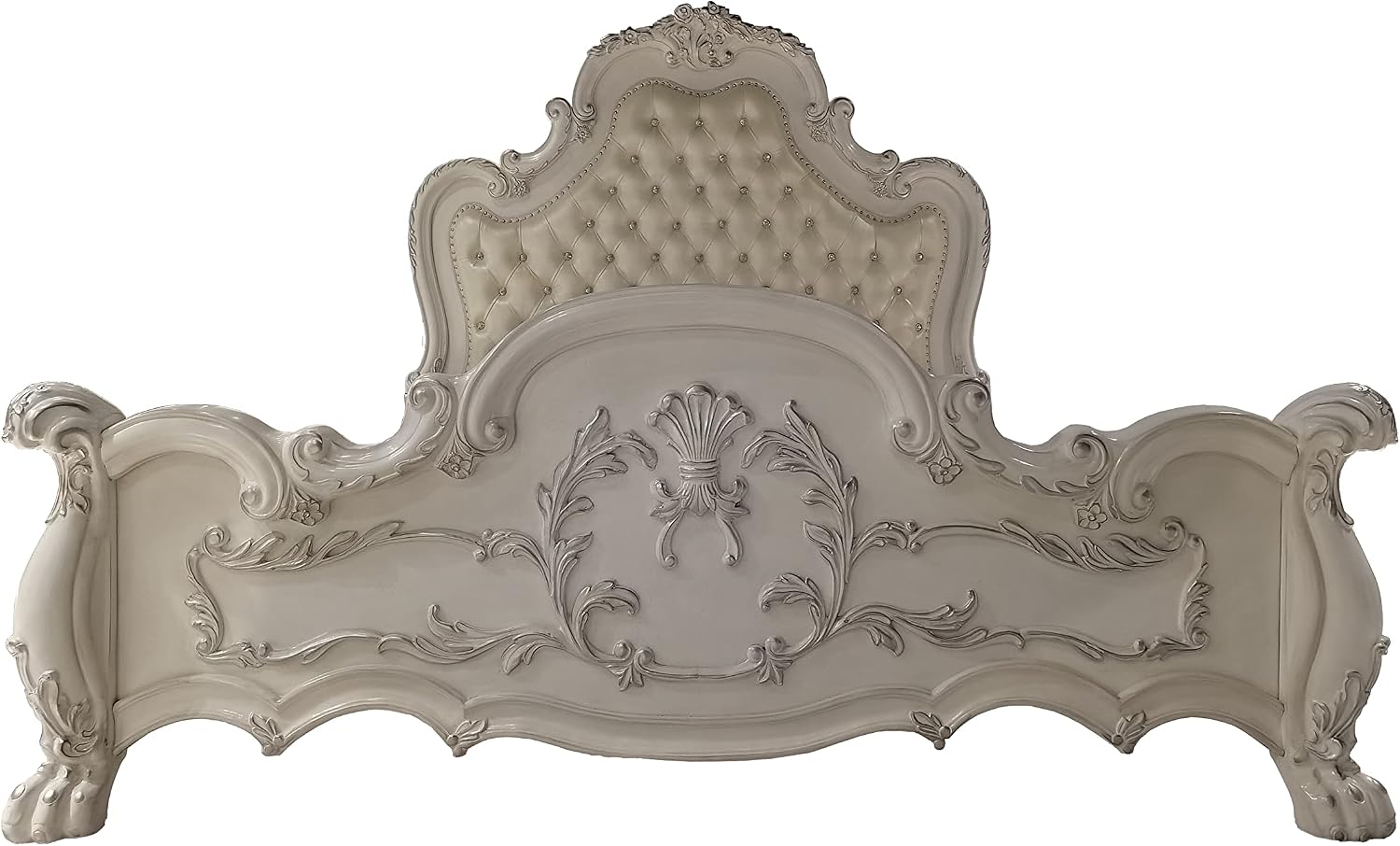 Acme Dresden Wooden Bed with Faux Leather Upholstery in Bone White