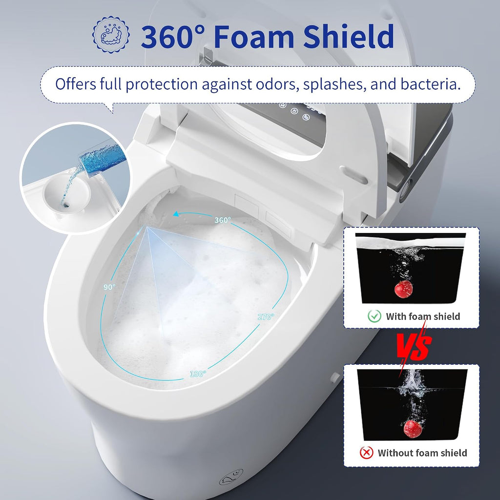 DeerValley Smart Toilet with Built-in Bidet, Auto Open/Close One Piece Toilet, 1000g MaP Auto Powerful Flush, Hot & Cold Bubble Spa Wash, Foam Shield, ADA Height, Built-in Pump for Low Water Pressure