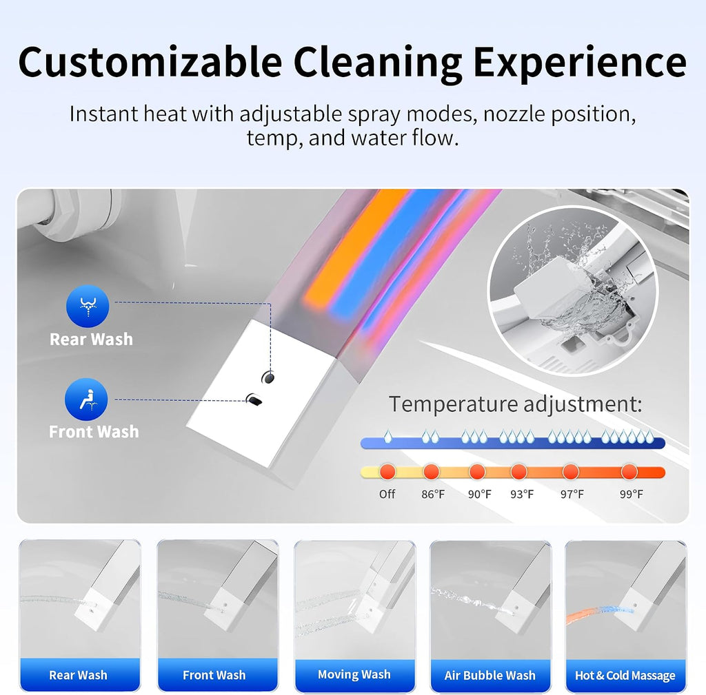 DeerValley Smart Toilet, Customizable Spa Wash, 1000g MaP Auto Flush, Pump Assisted, Foam Shield, Heated Seat, Instant Warm Water, Dryer, Deodorization, ADA Comfort Height for Modern Bathroom Upgrade