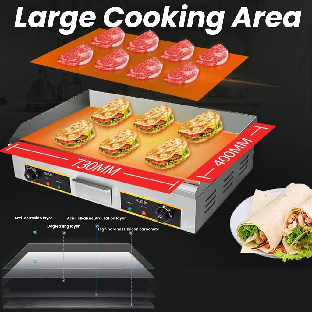 Commercial Electric Griddle 29', 4400W Stainless Steel Countertop Griddle Nonstick Flat Top Grill Indoor with 122℉-572℉Dual Temperature Control