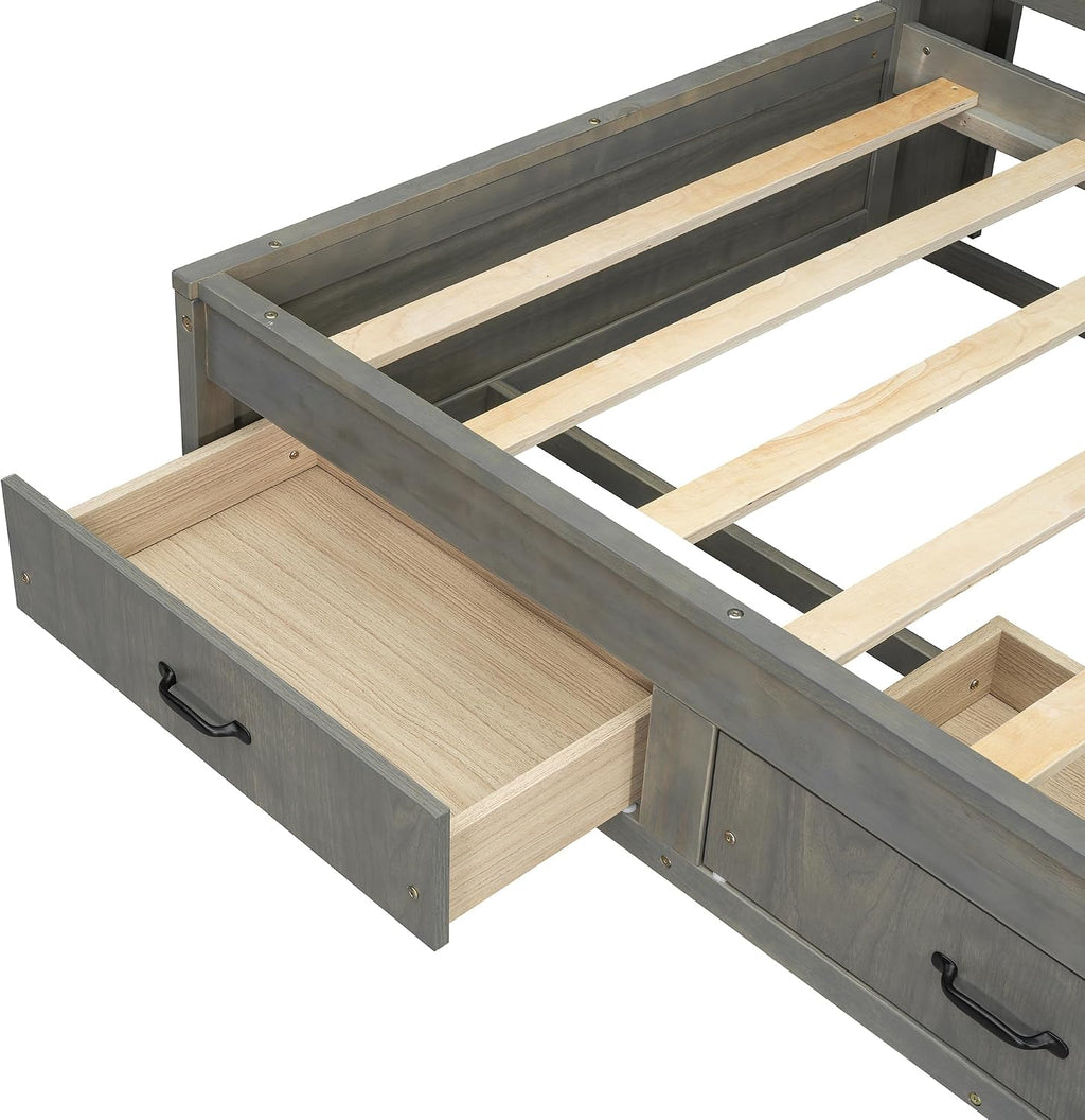 Merax Twin Size Daybed with 3 Storage Drawers,Headboard with Shelf,A Set of Sockets and USB Ports,Grey