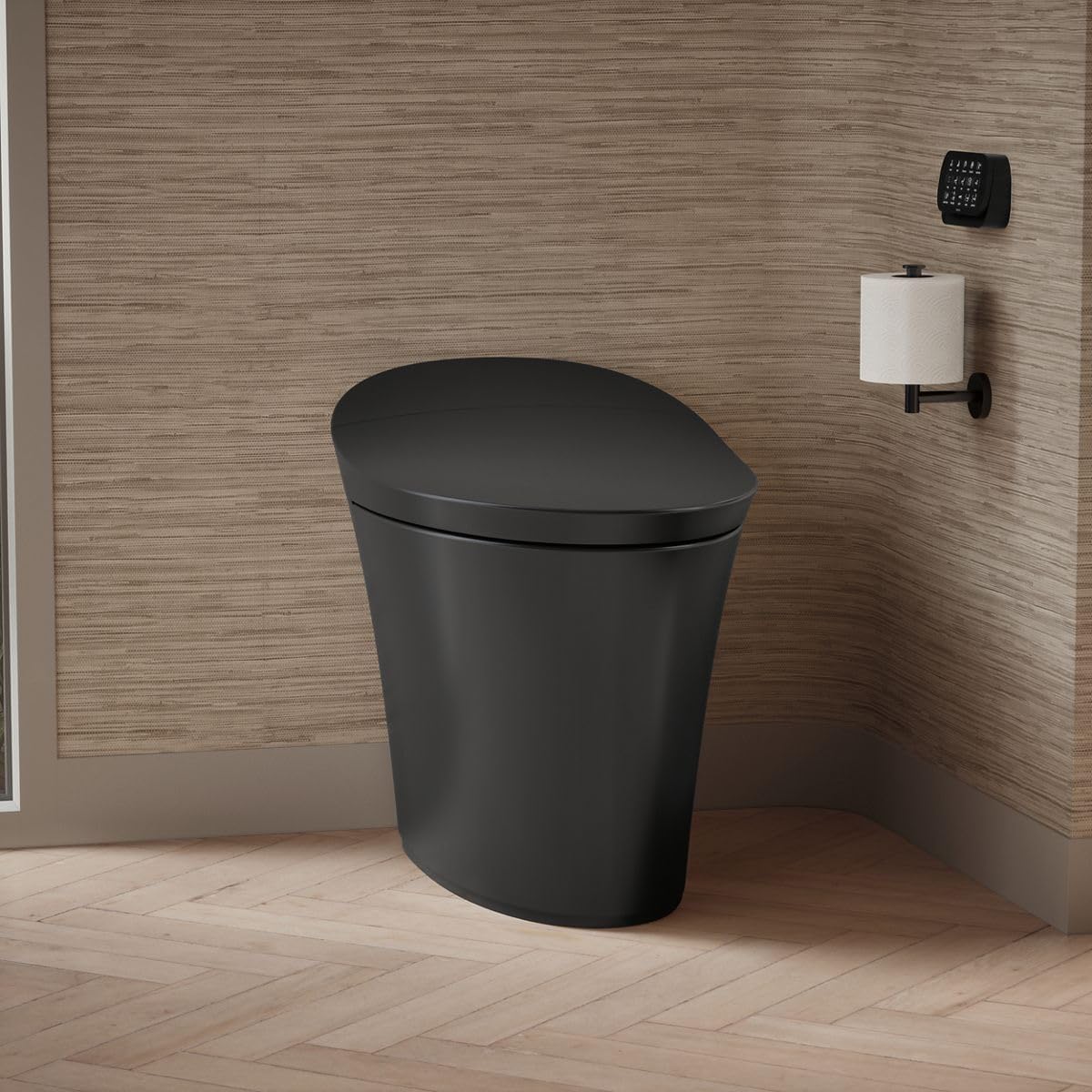 Kohler K-5401-PA Veil One-Piece Elongated Dual-Flush Intelligent Toilet, Smart Bidet Toilet, Honed Black.