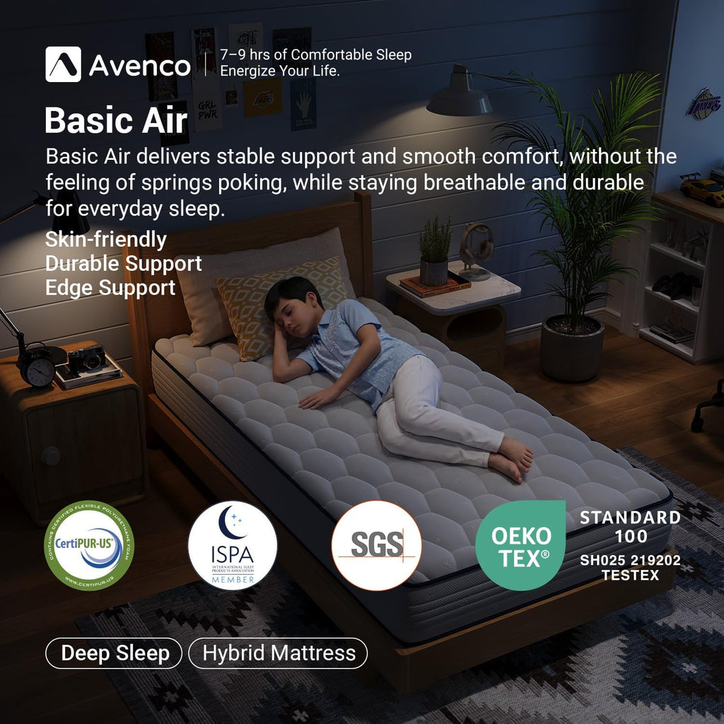 Avenco 6 Inch Twin Mattress for Deep Sleep, Twin Size Mattresses with Innerspring for Pressure Relief, Foam and Spring Hybrid Colchones Breathable Cover CertiPUR-US Certified Bed Mattress in a Box