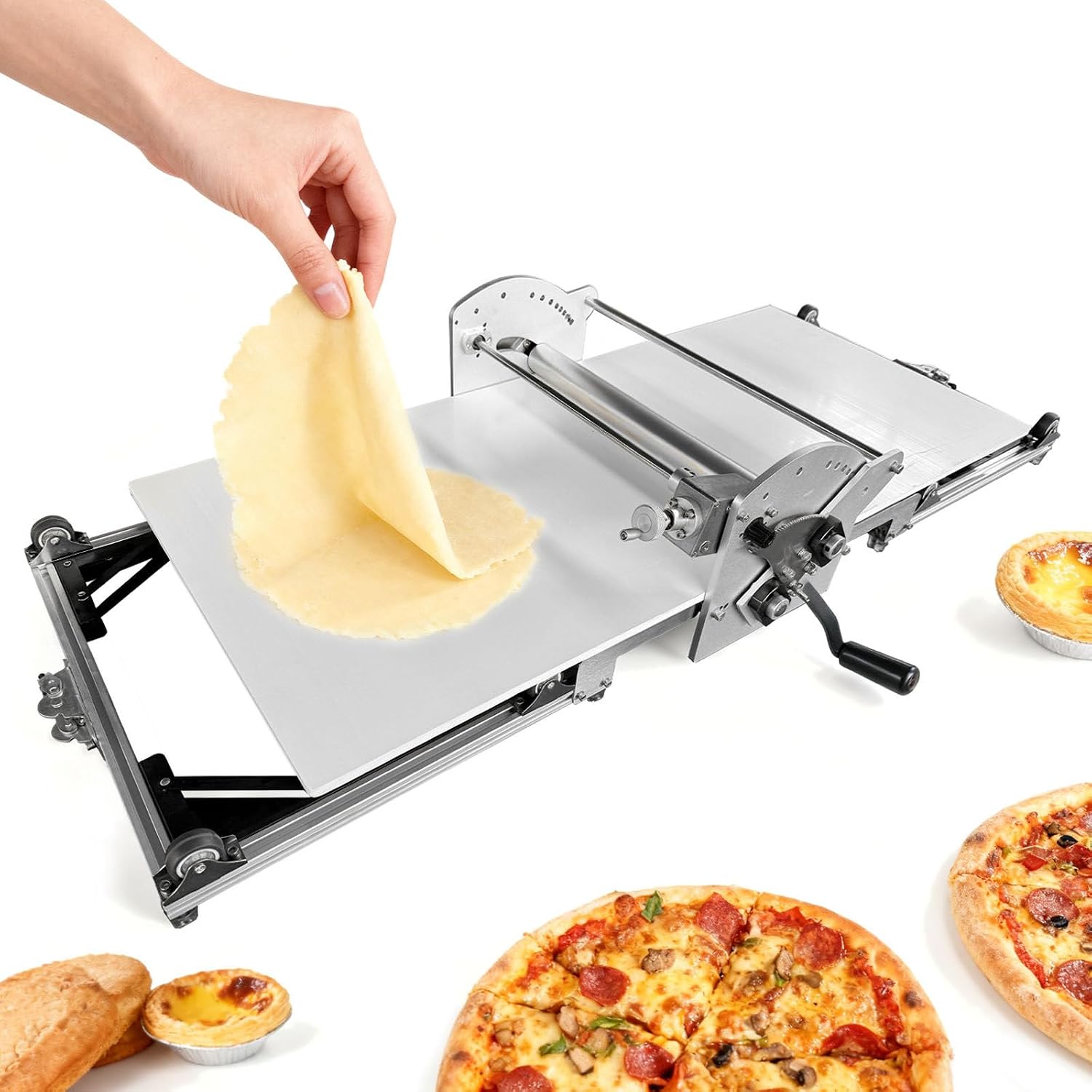 Electric Dough Press for Puff Pastry & Pizza, 60W Foldable Dough Sheeter Machine with Non-Stick Board, 2-30mm Rolling Thickness for Consistent Results, Small Kitchen & Café Use
