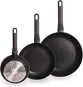Berghoff LEO 3Pc Non-stick Frying Pan Set 8', 10', 11' Cast Aluminum Ferno-Green, PFOA Free Coating Soft-touch Stay-cool Handle Induction Cooktop Fast Heating, Dark Grey