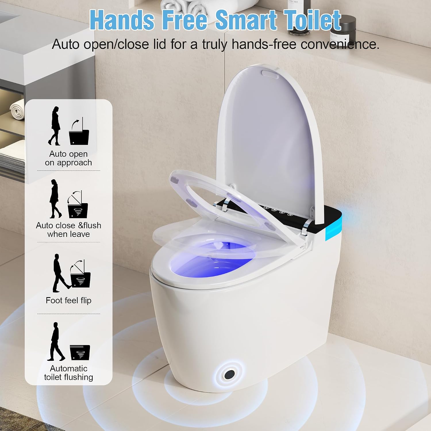 Luxury Smart Toilet, Elongated One Piece Toilet with Heated Seat, Dryer, Auto-Lift Lid, Soft Close, Electric Tankless Bidet Toilets for Bathroom with Siphon Dual Flush 0.8/1.2 GPF, MAP 1000g