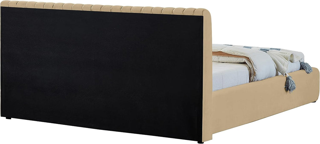 Meridian Furniture NicoCamel-K Nico Collection Modern | Contemporary Velvet Upholstered King Bed with Rich Camel Velvet and Deep Channel Tufting, 89' W x 91' D x 38' H, Camel, King