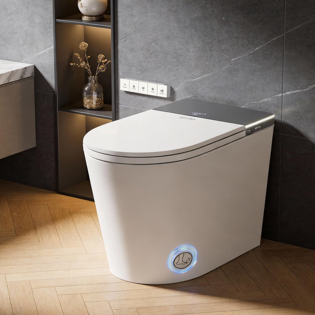 Smart Toilet with Bidet Bulit in, Auto Open/Close Lid, Heated Seat, Dryer, Night Light, Dual Auto Flush, Foot Sensor, Modern Elongated One-Piece Toilet for Bathrooms