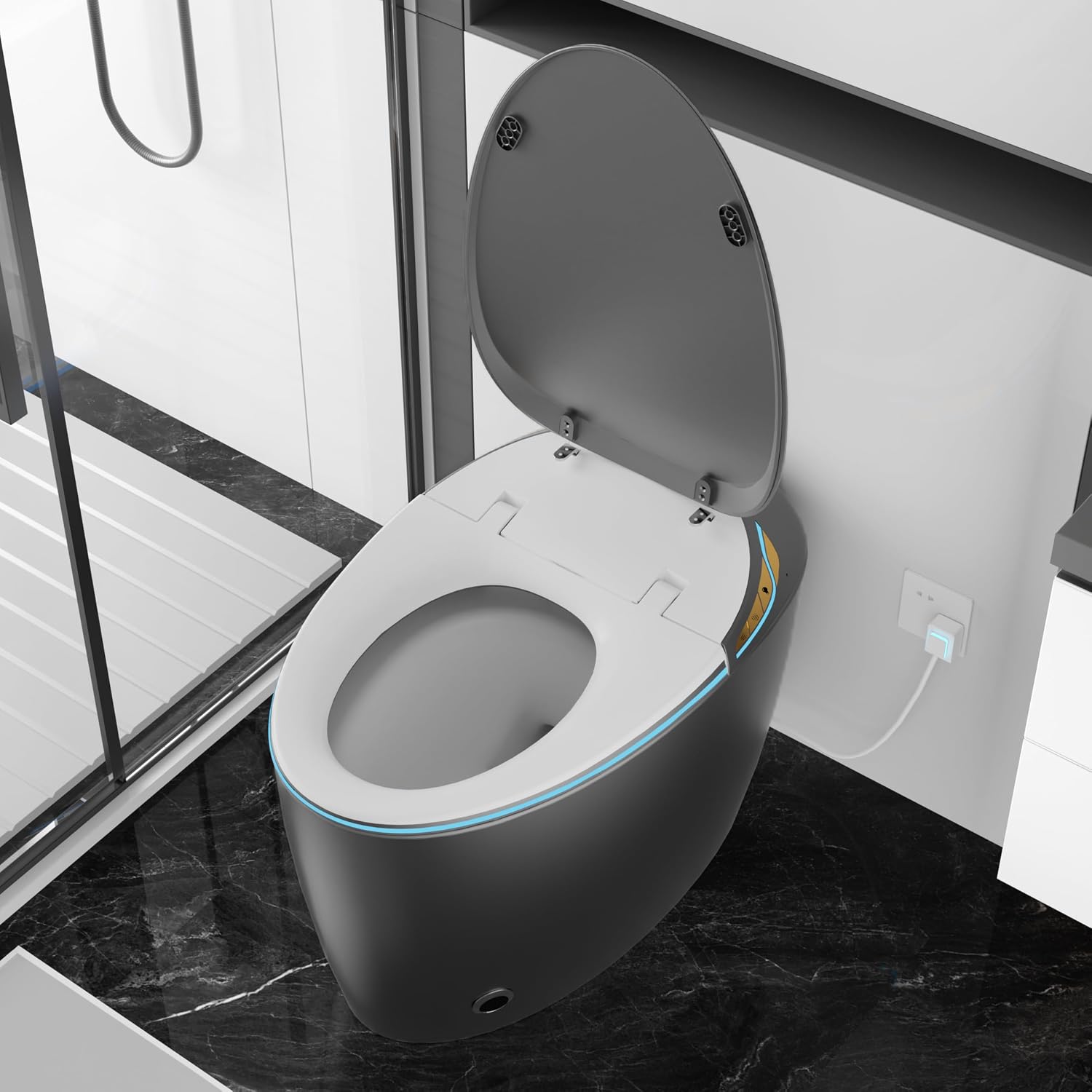 WinZo Modern Egg Shaped Smart Toilet With Bidet Built-in, Auto Flush/Auto Open,Nigh Light LED Screen,Adjusted Heated Seat Warm Air Dryer (Matte Grey)