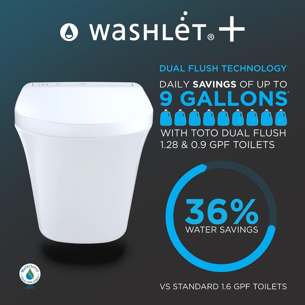 TOTO® WASHLET®+ AP Wall-Hung Elongated Toilet with S7 Contemporary Bidet Seat and DuoFit® In-Wall 0.9 and 1.28 GPF Dual-Flush Tank System, Matte Silver - CWT4264726CMFG#MS