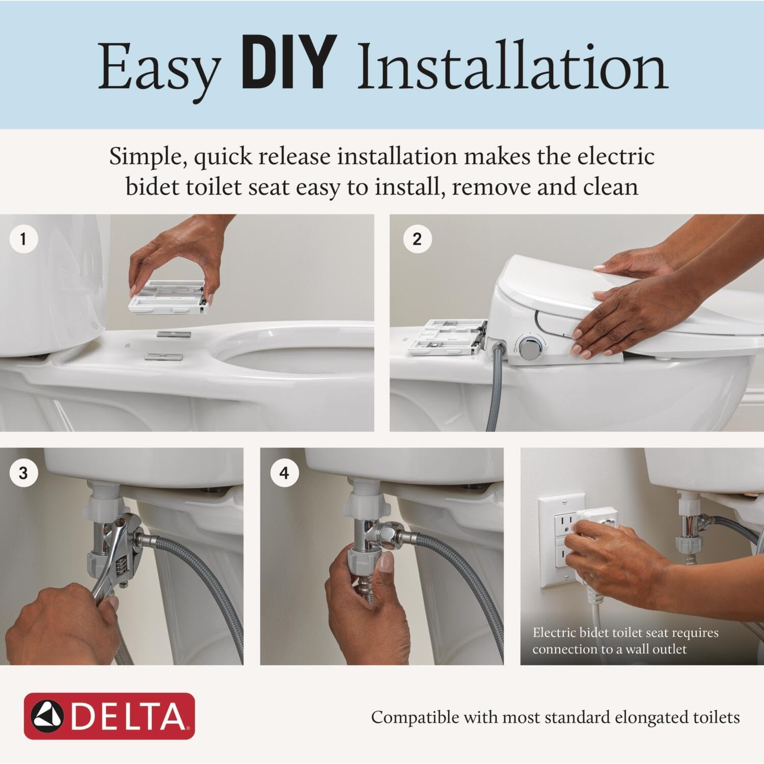 Delta Faucet Refresh Premium Elongated Electric Bidet Toilet Seat, Warm Water Bidet, Heated Seat Bidet, Bidet Attachment for Toilet, Toilet Seat Bidet, Bidet Toilet Seat Elongated, White 893006E-WH