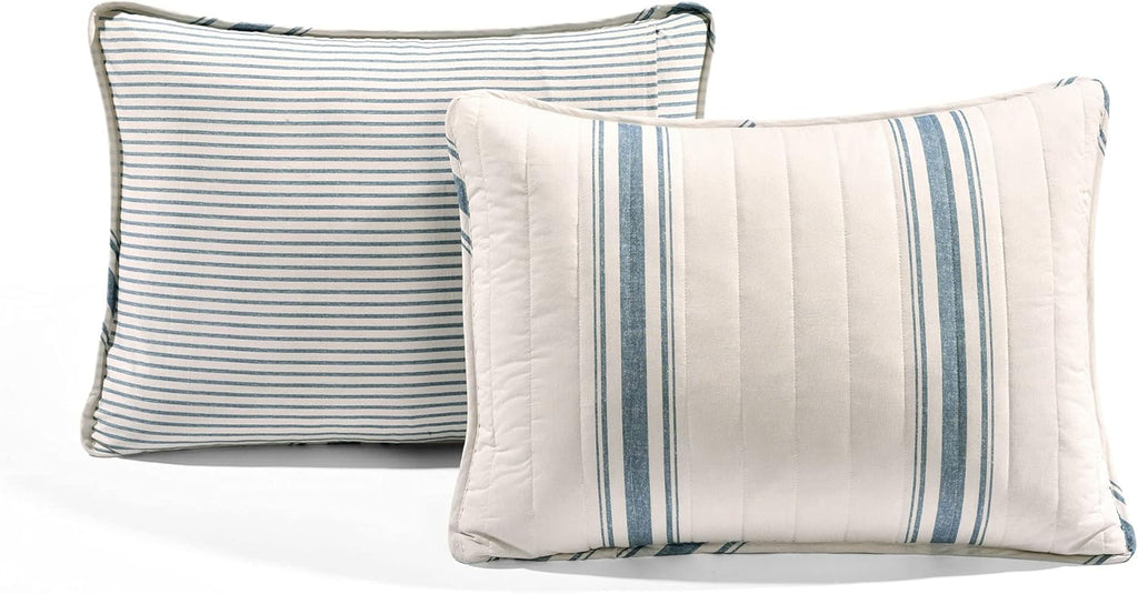 Lush Decor Farmhouse Stripe Reversible Cotton Quilt King Size 3 Piece Set Blue - Farmhouse Bedding Set King Quilt - Striped Bedding