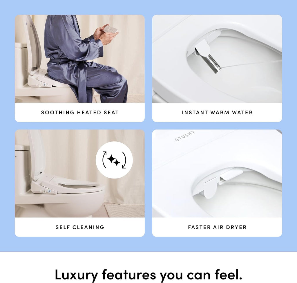 TUSHY Cloud+ Electric Bidet Toilet Seat w/Remote (Personal Settings Include: Instant Warm Water, Heated Seat & Air Dryer), Automatic Deodorizer, Night Light, Soft Close Seat & Lid (Elongated)