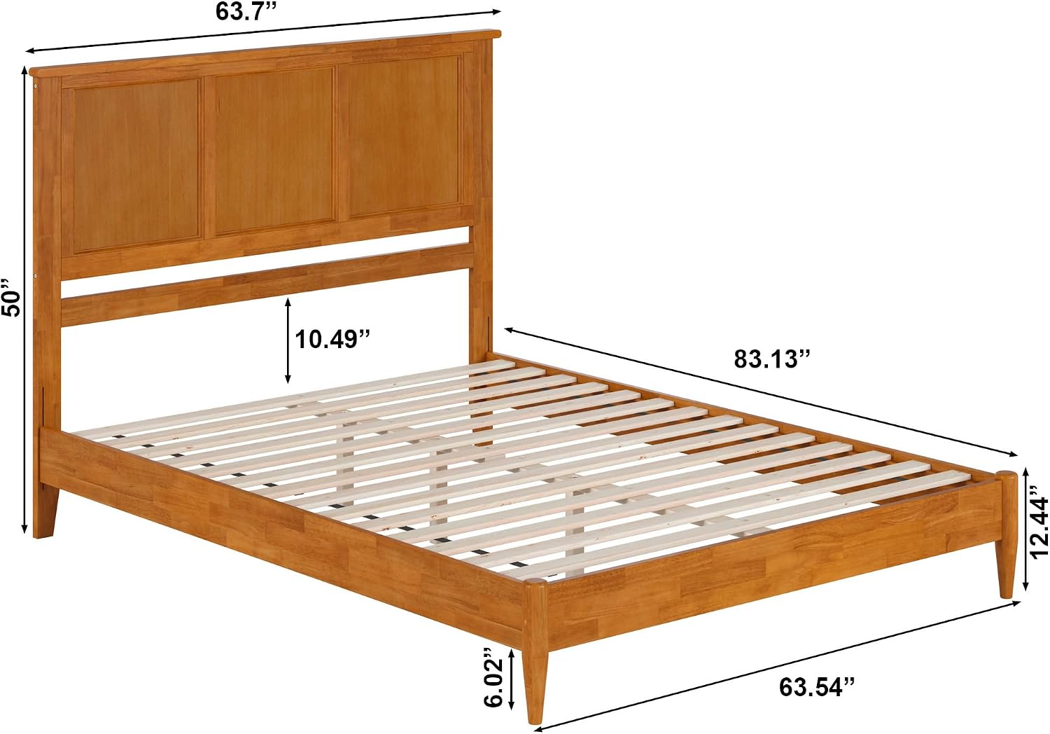 AFI, Charlotte Queen Solid Wood Low Profile Platform Bed, Light Toffee