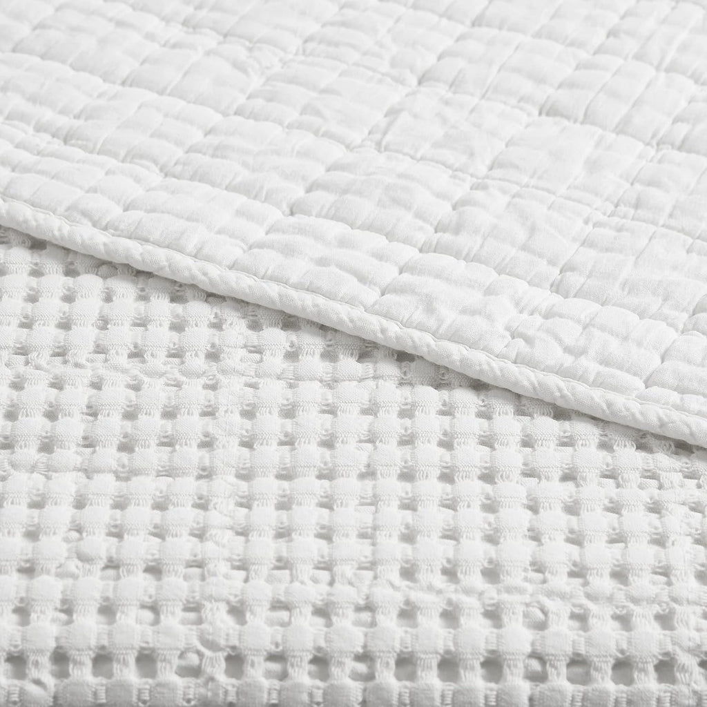 Levtex Home Mills Waffle King/Cal King Quilt Set (106x92in) with 2 Pillow Shams (36x20in) - Bright White - 100% Cotton King Size Quilt Bedding Set - Lightweight, Soft, Pre-Washed