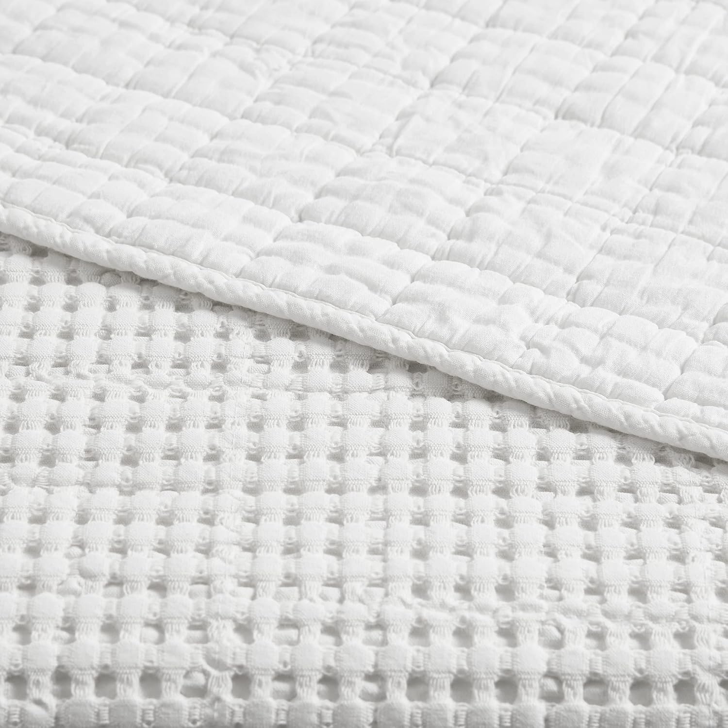 Levtex Home Mills Waffle King/Cal King Quilt Set (106x92in) with 2 Pillow Shams (36x20in) - Bright White - 100% Cotton King Size Quilt Bedding Set - Lightweight, Soft, Pre-Washed