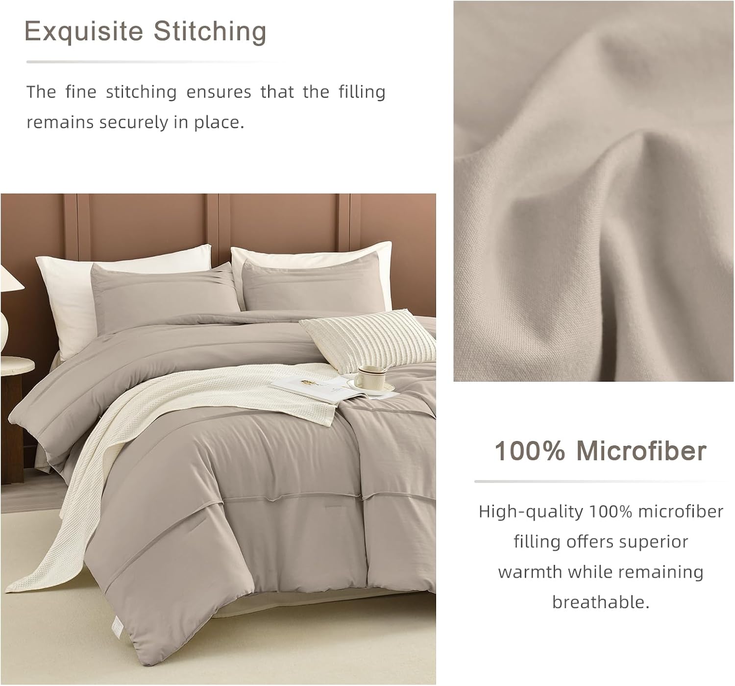 Masaca Oversized King Comforter 128x120,Linen Like Textured Pinch Pleated Bedding Comforter Set,3Pcs Extra Large King Size Solid Color Comforter Sets Vintage Farmhouse Bedding Set Ultra Soft