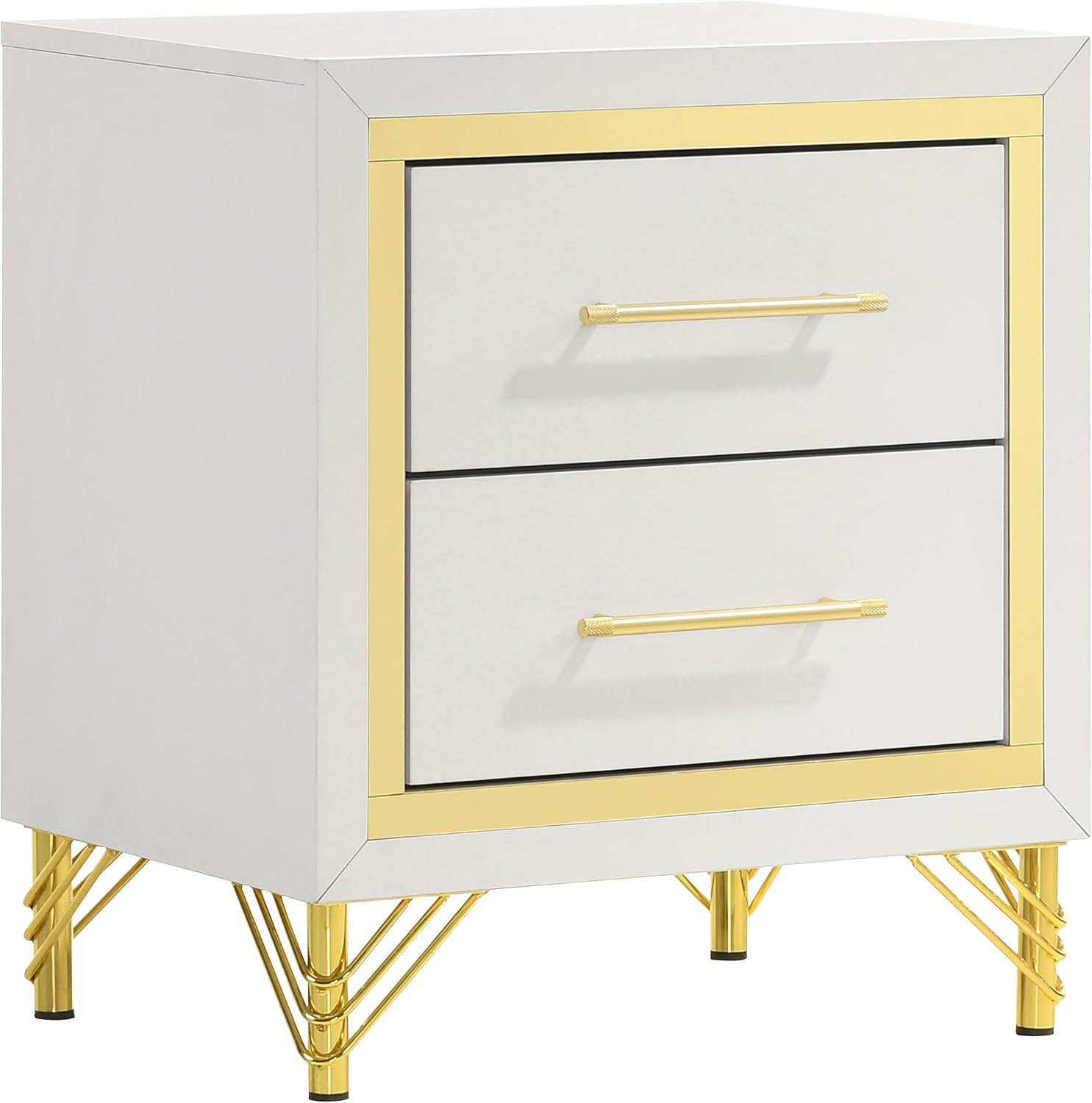 Coaster Home Furnishings - Lucia - 4-Piece Bedroom Set with Upholstered Bed and Gold Finish Trim Accent - Modern Classic - Bedroom - Beige & White - 224731Q-S4