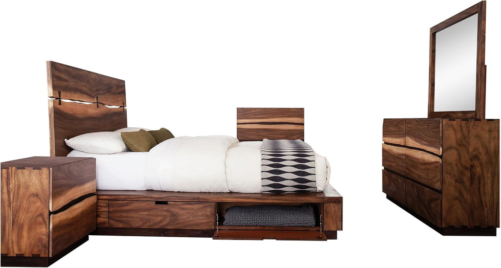 Coaster Home Furnishings Winslow Farmhouse 5-Piece Bedroom Set Live Edge Eastern King Size Storage Bed Frame 54-inch Headboard Smokey Walnut and Coffee Bean 223250SKE-S5